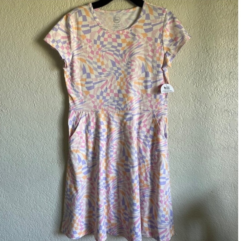 Wonder Nation Girls XXL 18 Dress Pastel Checker Heart Print Pockets NWT